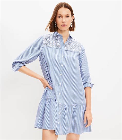 Striped Poplin Pleated Shirtdress 